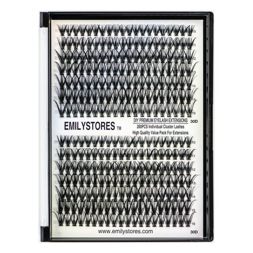 EMILYSTORES Lashes Extension Kit DIY 280pcs Lash Clusters Eyelash Extension Kit, 10-16mm Mix Sizes 30D D Curl Individual Lashes Kit for DIY Eyelashes (30D)