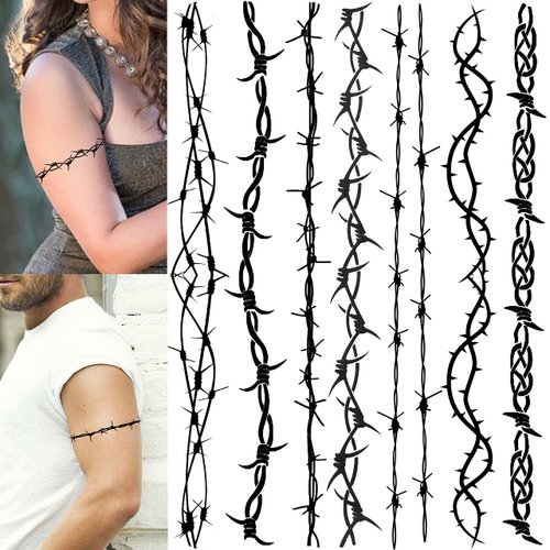 7 Sheets Pamela Anderson Temporary Tattoos For Women Kids Men Adults, Halloween Barb Wire Tattoos Stickers, Prisoner Inmate Barbed Wire Tattoos Pam Pamela Anderson Costume, Barbwire Fake Arm Tattoo