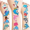 96 PCS Funny Ocean Dolphin Temporary Tattoos Sticker Blue Under The Sea Animal Fish Dolphin Birthday Party Decorations Supplies Favors Gifts Boys Girls Baby Shower Cute Tattoo School Reward Themed
