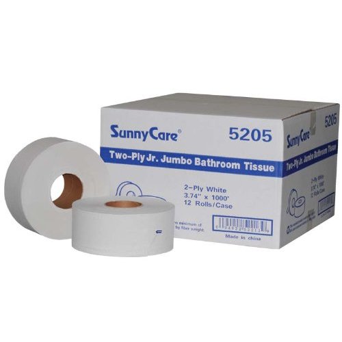 SunnyCare #5205 Two-Ply Jr. 9" Jumbo Bathroom Tissue 3.74"x1000'; 12rolls/case