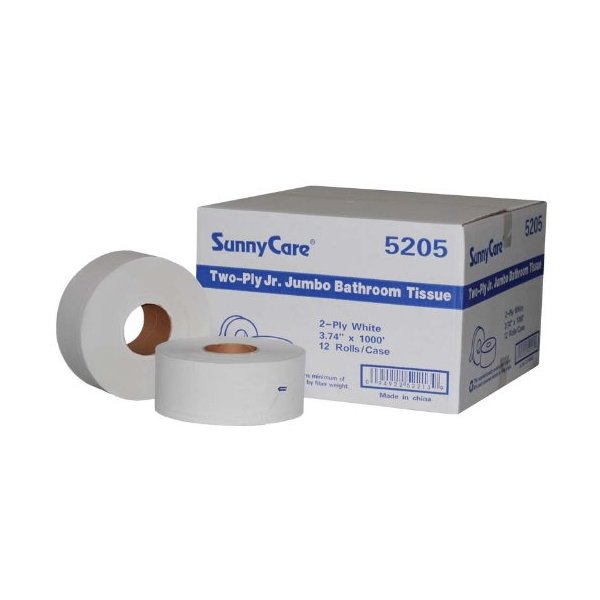 SunnyCare #5205 Two-Ply Jr. 9" Jumbo Bathroom Tissue 3.74"x1000'; 12rolls/case