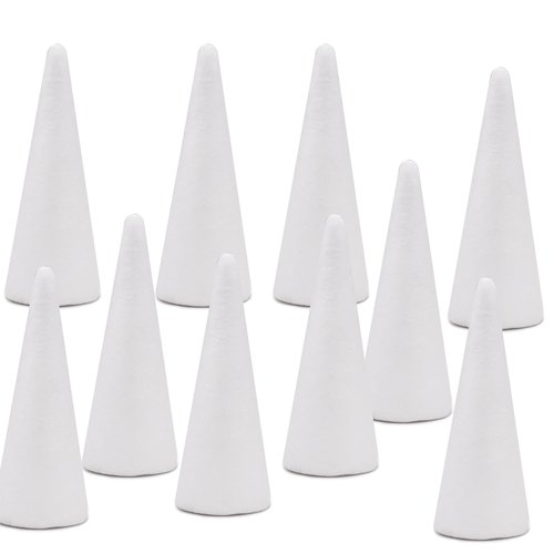 Crafare 10 Pack Foam Cones Polystyrene Cone 2.32x5.9inch for Christmas Tree Project Wedding Table Centerpiece Arts Crafts Supplies and Floral Arrangement