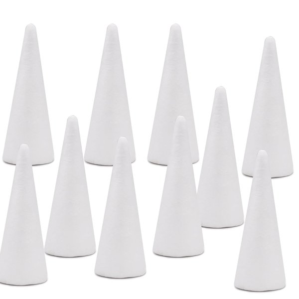Crafare 10 Pack Foam Cones Polystyrene Cone 2.32x5.9inch for Christmas Tree Project Wedding Table Centerpiece Arts Crafts Supplies and Floral Arrangement