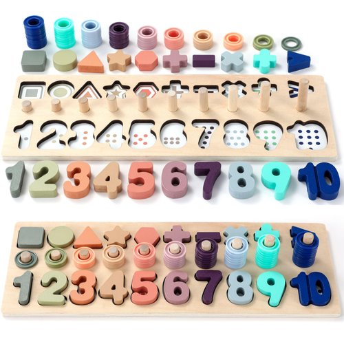 BEKILOLE Wooden Montessori Toys for Kids Toddler Number Puzzles Sorter Counting Shape Stacker Stacking Game Preschool Toys for Boy Girl Learning Education Math Blocks Boy & Girl Gifts and Beyond