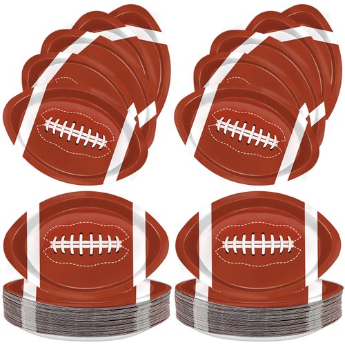 QIYANPAX 100 Pieces Football Plates Football Shaped Disposable Paper Plates Football Party Supplies for Football Party Decorations Gameday Tailgate Party Decorations