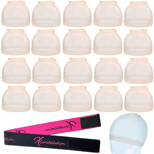 Xconstellation HD Wig Cap 20 Pcs Wig Caps For Women Transparent Wig Cap For Lace Front Wig Invisible Stocking Caps Sheer Wig Cap with Elastic Wig Band Set Wig Accessories（20 HD Wig Caps+1 Wig Band）