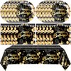 41Pcs Black and Gold Birthday Decorations,Happy Birthday Party Supplies Disposable Tableware Set Black Gold Birthday Paper Plates Napkins Tablecloth丨Happy Birthday Decorations for Men Women,Serve 20