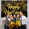 Happy New Year Banner Gold Firework Happy New Year Decorations New Years Backdrop for 2025 Party Decorations New Years Eve Banner for New Years Party Supplies