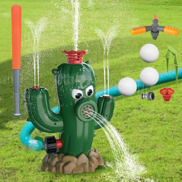 3-in-1 Water Sprinkler Baseball Games Set for Kids Outdoor Fun Summer Water Game with 3 Baseballs and Adjustable Sprinkler Heads for Backyard Lawn and Garden