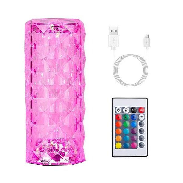 Crystal Diamond Rose Table Lamp Dimmable Remote Touch Control Beside LED Night Light Rechargeable 16 Color Change Atmosphere Bar Lamp
