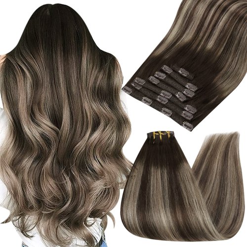 Ugeat 24 Inch Jet Black Hair Extensions Clip in Remy Human Hair Long Straight Real Human Hair Clip in Extensions Full Head Set for Black Women 7pcs 135g