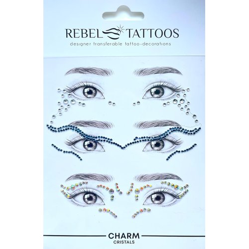 Rebel Tattoos Self-Adhesive Eye Pearls and Face Gems Jewels for Rave Party Festival Makeup, Reusable Multicolor Acrylic Crystal Temporary Tattoo Stickers, Mermaid Face Jewel Eye Stones(Blue Charm)