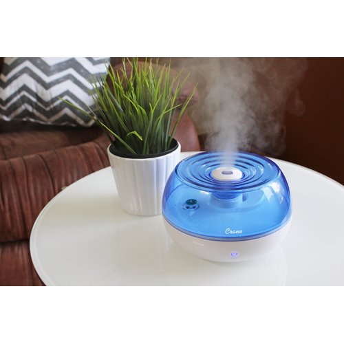 Crane Personal Ultrasonic Cool Mist Humidifier, for Home Bedroom Hotels Travel and Office, 0.2 Gallon, Filter Free, Blue and White