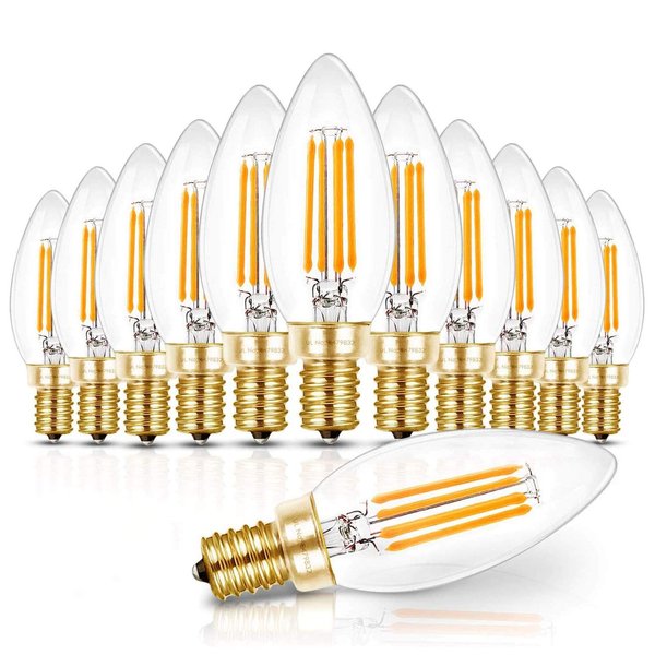 Hizashi E12 Candelabra LED Light Bulbs 40 Watt 90+CRI LED Chandelier Light Bulbs Dimmable, B10 LED Candelabra Bulbs, 4W, 450LM 2700K Soft White, Candle Light Bulbs, UL Listed, 12 Pack