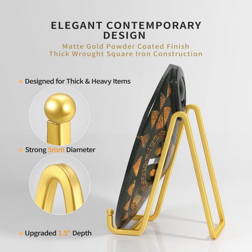 IPAME Plate Stands for Display - 6 Inch Metal Square Wire Plate Holder Display Stand + Picture Frame Stand Holder Easel for Book, Decorative Plate, Plaque, Photo, Platter (Gold 2 Pack)