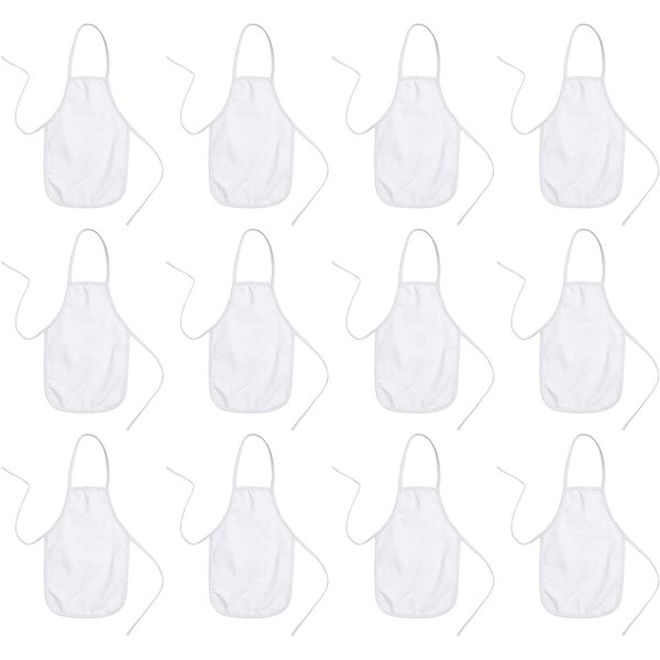 BUMBLE CRAFTS Kids Apron - Pack of 12 | Natural Cotton | Canvas Apron for Kids | Toddler Apron for Ages 5 and Under | Kids Aprons Bulk | Toddler Size | White Apron Size Small - 12.5” x 19”