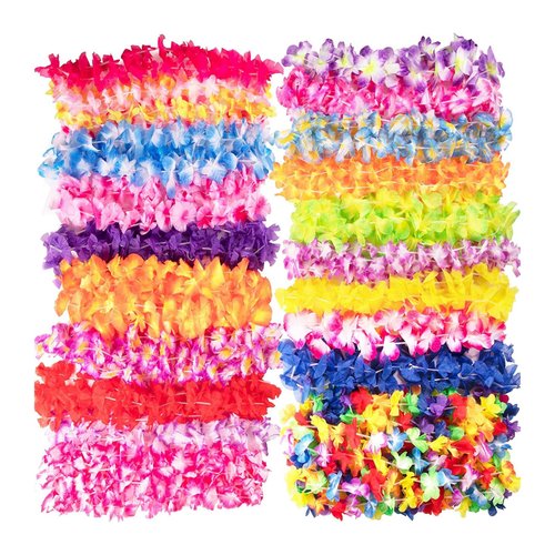 Crazy Games 50 Count Hawaiian Leis Necklace for Luau Party Decorations I Tropical Birthday Pool Party Decor Supplies | Colorful Flower Summer Necklace for Hawaii Beach Party Favor