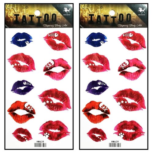 Tattoos 2 Sheets Biting Lips Lipstick Cosmetic Women Kiss Me Lips Temporary Tattoos Stickers Fake...