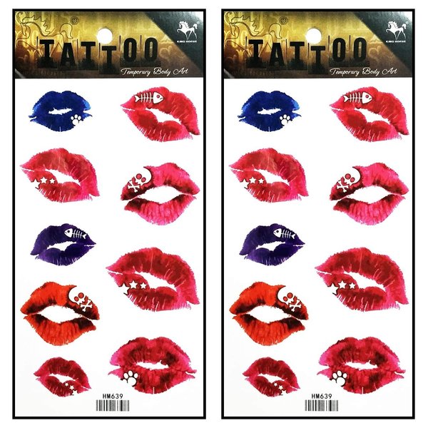 Tattoos 2 Sheets Biting Lips Lipstick Cosmetic Women Kiss Me Lips Temporary Tattoos Stickers Fake Body Arm Chest Shoulder Tattoos for Teens Men Women