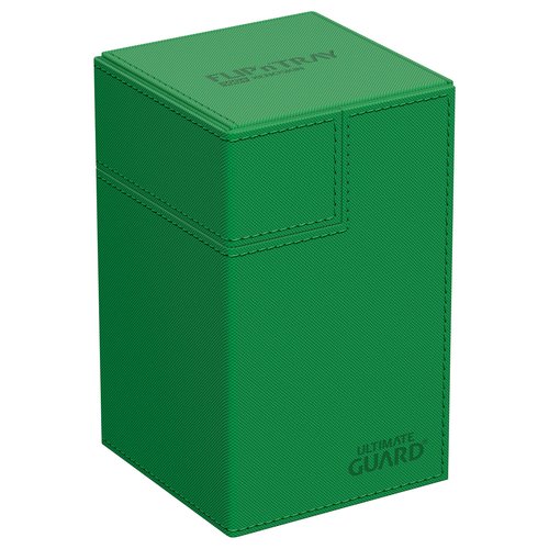 Ultimate Guard Flip 'n' Tray 100+, Deck Case for 100 Double-Sleeved TCG Cards + Dice Tray, Green, Independent Magnetic Closure & Microfiber Lining