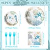 G1ngtar 96Pcs Ocean Seashell Party Plates Supplies - Coastal Beach Party Tableware Decorations Starfish Coral Disposable Paper Plates Napkins Forks for Kids Summer Birthday Baby Shower, Serves 24