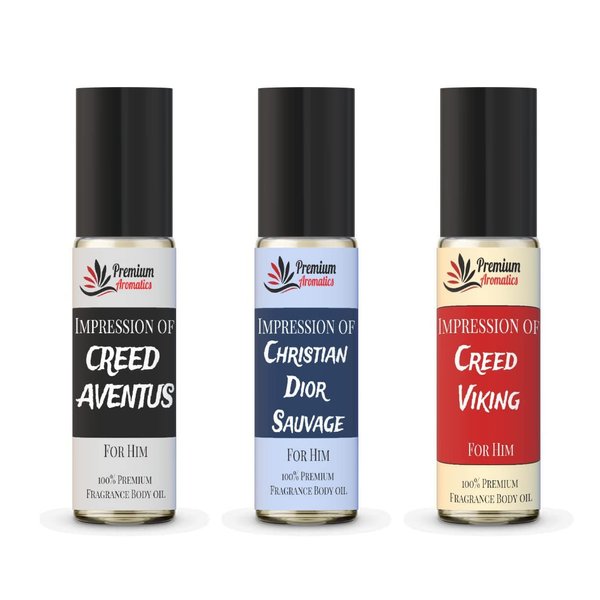 Premium Aromatics Our Impression of Premium Fragrance Body oil - Travel Size Roll on Aventus, Viking, Sauvage (M) Set