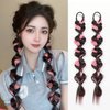 auwiyd 2 PCS Synthetic Braided Ponytails Hair Extensions Pink and Black Braid Wig with Elastic Hair Band Hairpieces for Women Girls DIY Natural Black Soft Synthetic Double Ponytail