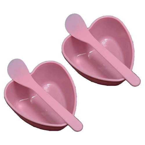 2 Sets Plastic Heart Shaped Facial Mask Mixing Bowl with Stirring Spatula Facemask Bowl Mud Mask Mixing Bowl DIY Skin Care Mixing Tool Kit for Lady Women Home Beauty Salon Use, Pink
