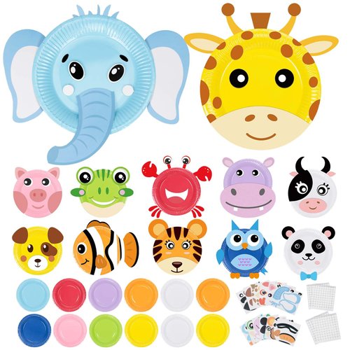 KATOOM Paper Plate Art Kit for Kids,12 Pack Animal Art Craft Gift for Boys Girls Toddlers,DIY Craft Card Early Learning Art Project for Birthday Party Favor Christmas