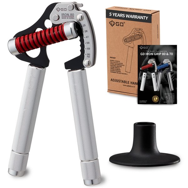 GD IRON GRIP Hand Grip Strengthener (Grip Strength Trainer) Premium Forearm Strengthener (EXT.80 - 55~176lbs, With Handle Extensions) Adjustable Hand Gripper for Grip Strength