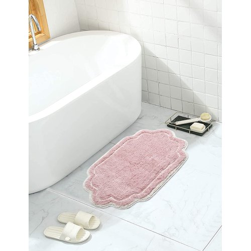Home Weavers Allure Collection 100% Cotton Tufted Bathroom Rug, Soft and Absorbent Bath Rugs, Non-Slip Bath Carpet, Machine Wash Dry Bath Mats for Bathroom Floor- 17"x24" Bath Rug, Pink