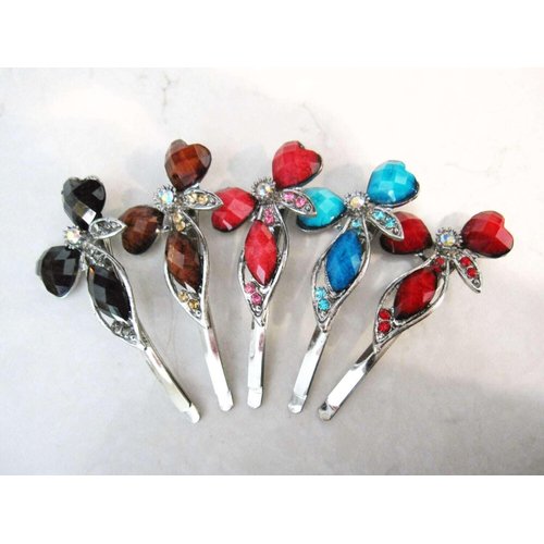 Generic Retro bohemian crystal heart bobby pin hair pin hair clip with gems and crystals Set: A (Primary color: Red)