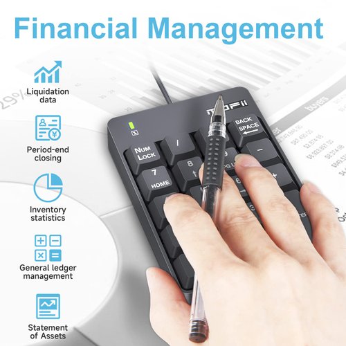 MOFII Wired Number Pad Numeric Keypad Silent 19 Keys USB Numpad, Portable Financial Accounting Keyboard 10 Key for Laptop/Computer/PC/Notebook/Surface Pro - Black