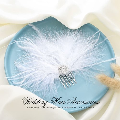 Latious Feather Bride Wedding Hair Comb White 1920s Flapper Hair Pieces Fascinator Hair Accessories for Women and Girls