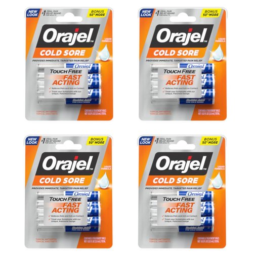 Orajel Cold Sore Touch-Free Fast Acting, Liquid Formula Relieves Pain and Itch on Contact, 6 Count (Pack of 4)