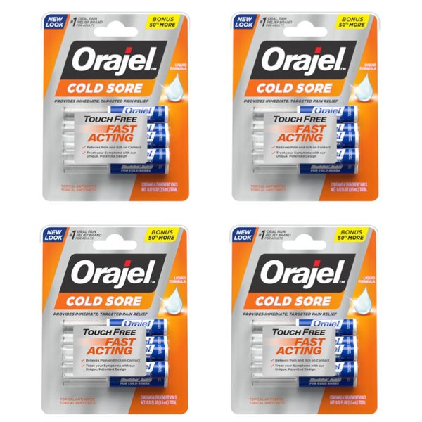 Orajel Cold Sore Touch-Free Fast Acting, Liquid Formula Relieves Pain and Itch on Contact, 6 Count (Pack of 4)