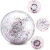 4 Pack 24Inch Glitter Beach Balls Inflatable Confetti Sports Beach Balls 16 Inch Floatable Sequin Beachballs Pool Toys Balls Giant Clear Beach Ball Bulk for Summer Beach Favor Swimming Pool Party Toy