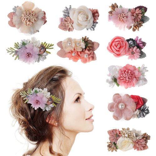 9Pcs Flower Hair Clips Artificial Rose Hair Barrettes Floral Wedding Beach Party Decor Hair Accessories for Women Girls