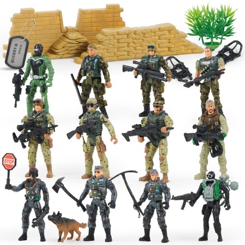 JOYIN 16 PCs Army Men Playset with 12 Realistic Army Ranger Men Action Figures and Weapon Gear Accessories, Military Soldiers Action Figures Playset for Boys Gift