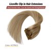 Licoville Clip in Human Hair Extensions 20 Inch Balayage Dark Brown with Bleach Blonde Highlight Real Hair Extensions Clip ins Human Hair 70g 5pcs Silky Blonde Hair Extensions Clip in for Women