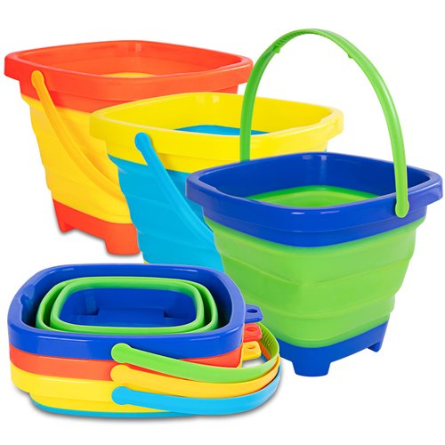 Lanboon Sand Bucket Beach Bucket Pail, 3 Pack Collapsible Bucket Kids Sand Pail, Silicone Sand Buckets for Kids Beach Toys, Foldable Bucket Summer Beach Fun Toys