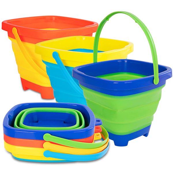 Lanboon Sand Bucket Beach Bucket Pail, 3 Pack Collapsible Bucket Kids Sand Pail, Silicone Sand Buckets for Kids Beach Toys, Foldable Bucket Summer Beach Fun Toys