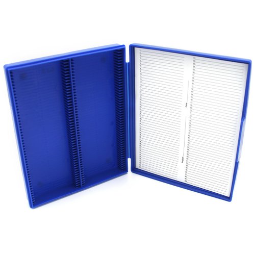 Heathrow Scientific Polypropylene Microscope Slide Box with Latch Lock, Holds up to 100 Slides, Blue