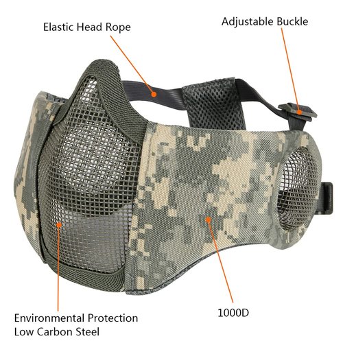 AOUTACC Airsoft Protective Gear Set, Half Face Mesh Mask with Ear Protection and Tactical Goggles for Adult Men Women BBS Paintball Shooting CS Survival Games Cosplay (ACU)
