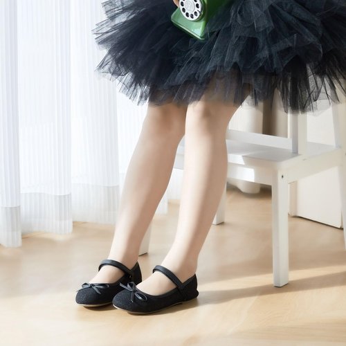 ESTINE Mary Jane Flats for Little Kids Toddler Baby Girls Glittery Dress Princess Ballet Shoes(12 Little Kid, A-Black)