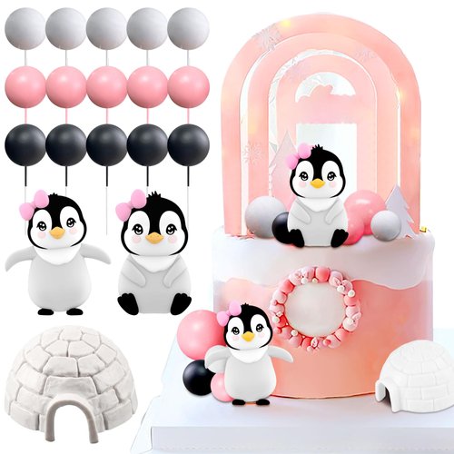 JeVenis Penguin Birthday Cake Topper Penguin Birthday Party Supplies Penguin Party Favors Frozen Penguin Birthday Decoration