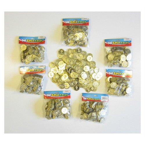 1000 PLASTIC GOLD COINS PIRATE TREASURE CHEST PLAY MONEY BIRTHDAY PARTY FAVORS