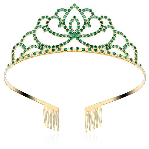 FASOTY Gold Tiara Green Crystal Crown with Combs Elegant Princess Tiaras and Crowns for Women Girls Rhinestone Headband for Bridal Wedding Birthday Party Prom