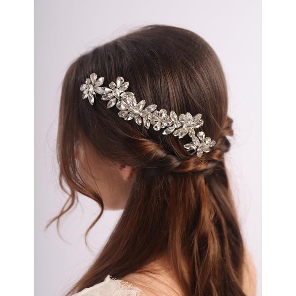 Teyglen Silver Rhinestone Wedding Hair Comb and Hair Pins Hair Accessories for Women Silver Crystal Side Comb Bridal Hair Piece Wedding Headpiece for Party Prom