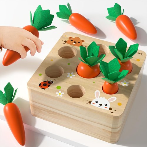 Goryeo Baby Montessori Toys for Babiespreschool Learning Months, Splicing Building Blocks, Educational Carrot Vegetable Harvest Toy for Toddlers, Size Shape Sorting Matching Puzzle
